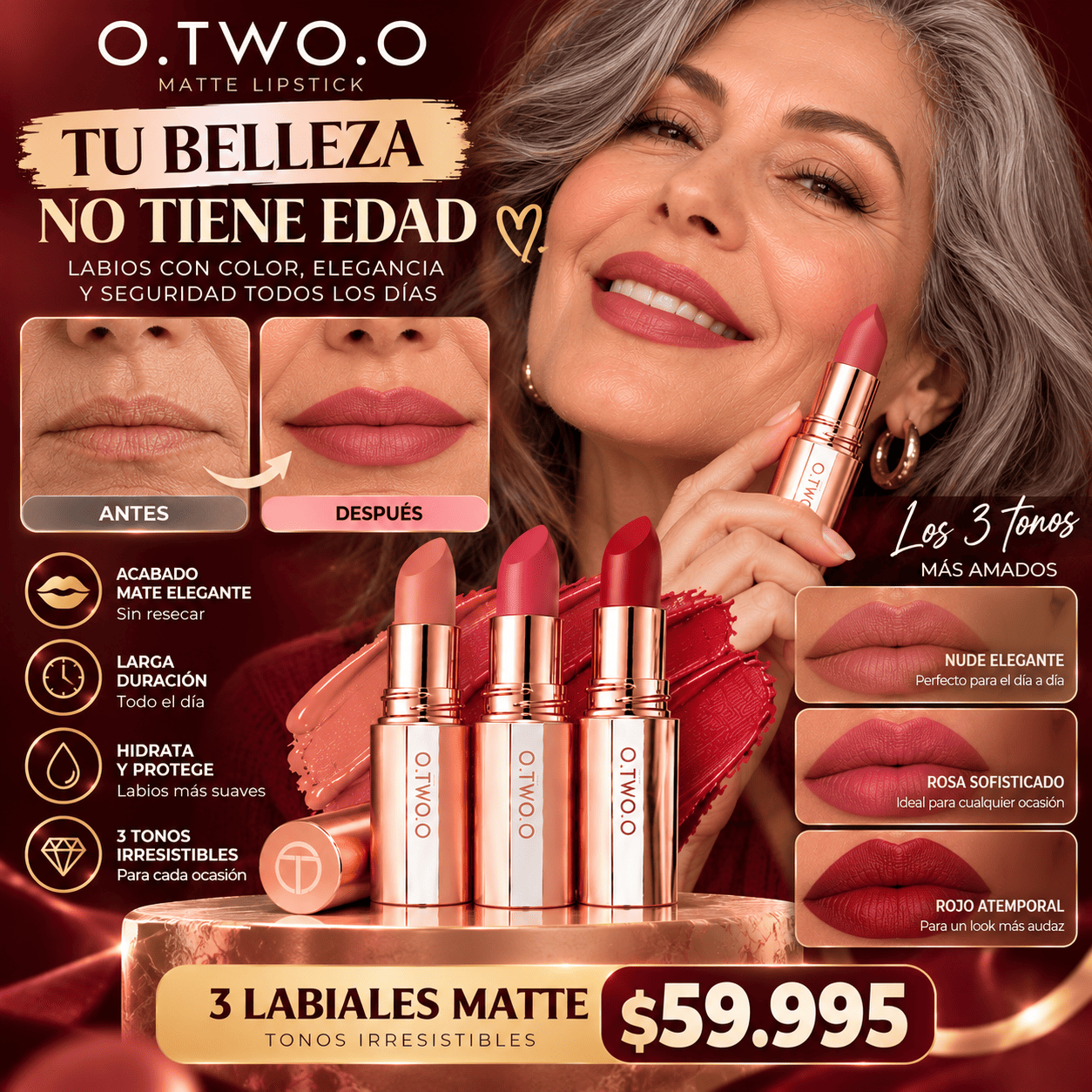 💋 3 Labiales Hermosos Matte💄🔥 ¡REJUVENECE TU LOOK AL INSTANTE!