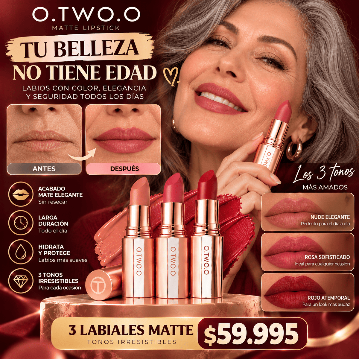 💋 3 Labiales Hermosos Matte💄🔥 ¡REJUVENECE TU LOOK AL INSTANTE!